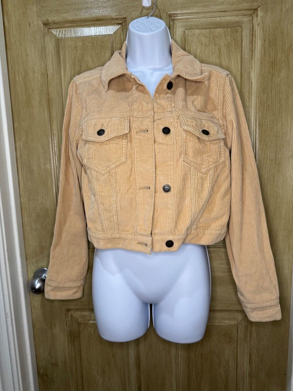 Hollister Women's Corduroy 100% Cotton Cropped Jacket Mustard Yellow Size L EUC